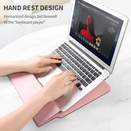 Vista 2 de 13 14 Inch Laptop Sleeve Case Waterproof Leather Case with Adjustable Stand Compatible with MacBook Air/Pro 13-13.3 inch / 2021 Mac MacBook 14inch