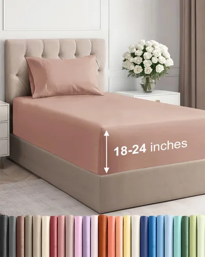 Vista 171 de Sábanas individuales de bolsillo extra profundo, sábanas transpirables y refrescantes de 3 piezas, juego de sábanas de lujo para hotel, suaves, sin