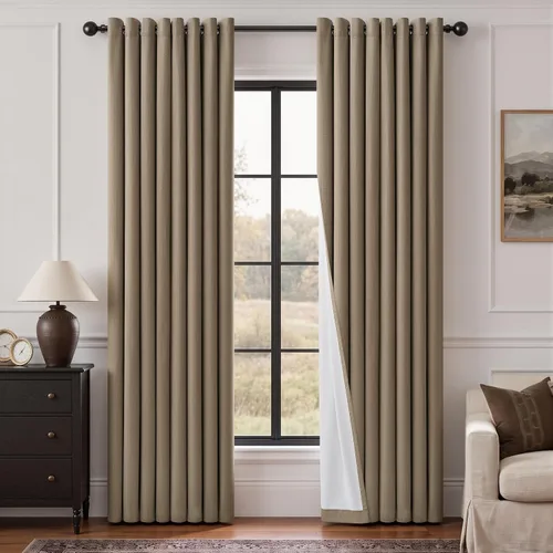 Vista 30 de Cortinas de 100 pulgadas extra anchas 100% opacas marfil con ojales, lino Natural
