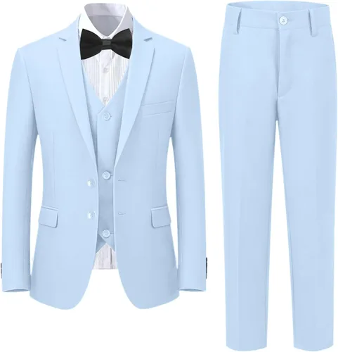 Vista 13 de Boy's Formal Suit Set, Slim Fit Suits for Kids, 5 Pieces Boys Tuxedo Set Negro (pajarita).