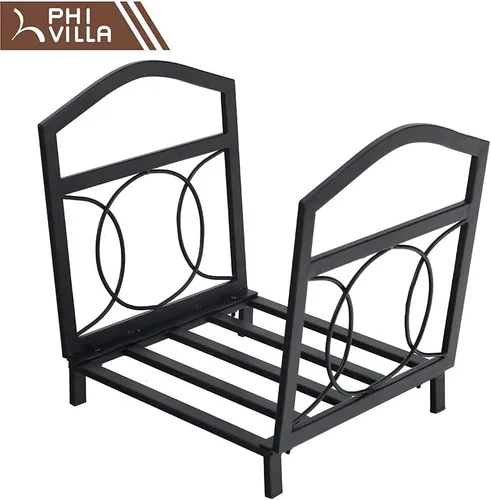 Vista 8 de PHI VILLA Estante pequeño para leña de 17 pulgadas, soporte de madera