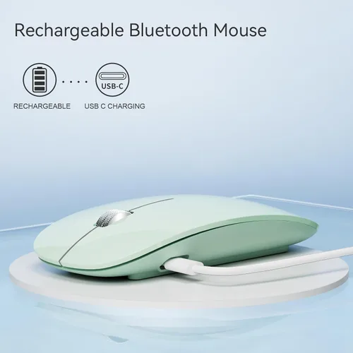 Vista 4 de TENMOS M18 Mouse Bluetooth, mouse inalámbrico recargable USB C, mouse silencioso de triple modo (Bluetooth dual+USB) para computadora, portátil