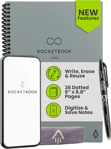 Vista 11 de Rocketbook Core - Cuaderno de espiral reutilizable, tamaño ejecutivo de 6 x 8.8 pulgadas, color negro, páginas punteadas, conectadas a
