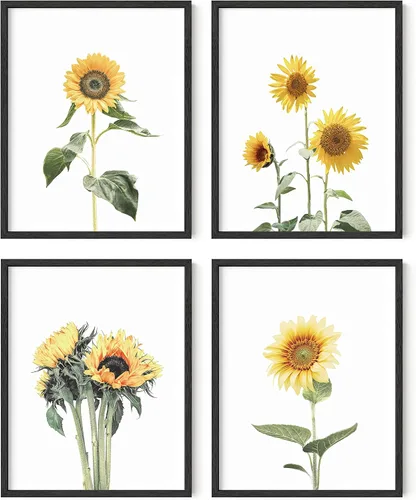 Vista 58 de HAUS AND HUES Arte de pared floral gris, juego de 4 pósteres de plantas para pared vintage, impresiones botánicas, cuadros de flores en blanco