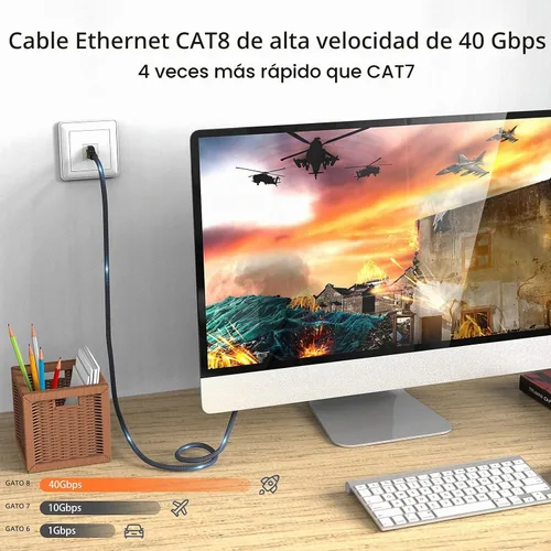 Vista 2 de Cable Ethernet Cat 8 de 6 pies, para juegos de alta velocidad y Gigabit Ethernet, servicio pesado de 26 AWG 40 Gbps, 2000 MHz, S/FTP para Xbox, PS5