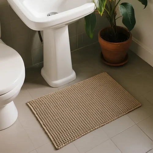 Vista 8 de Triohero Tapete de baño con diseño de gofre, tapete de baño pequeño y bohemio, antideslizante, lavable, ultra suave, súper absorbente, de secado
