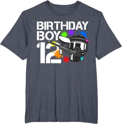 Vista 49 de 12th B-Day Paintball Birthday Party Boy 12 Year Old Funny T-Shirt, Negro