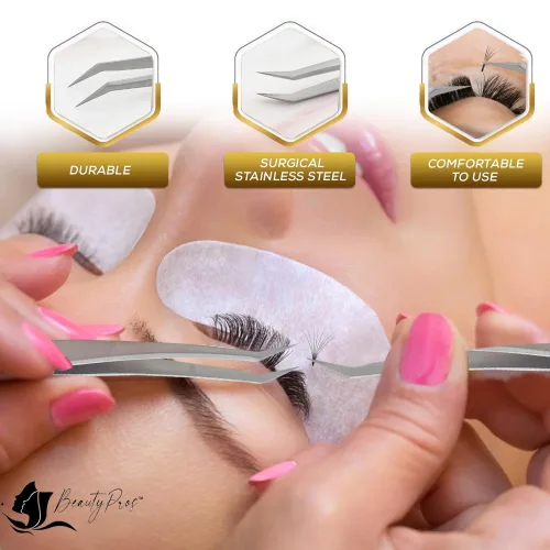 Vista 6 de Kit de extensión de pestañas – Pinzas de precisión de ángulo de 45 grados para pestañas – Pinzas en ángulo para pestañas 3D y 6D – Pinzas