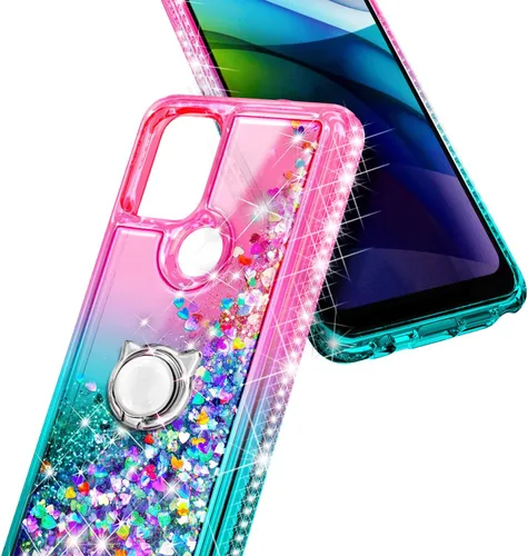 Vista 4 de NZND Funda compatible con Motorola Moto-G-Stylus-5G-2021, rosa/aguamarina Líquido flotante con purpurina brillante para mujeres y niñas
