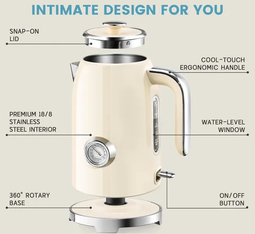Vista 2 de SUSTEAS Tetera Eléctrica - Hervidor de Agua Caliente de 57 oz para Té con Termómetro, Tetera de Acero Inoxidable de 1500W de Calentamiento Rápido