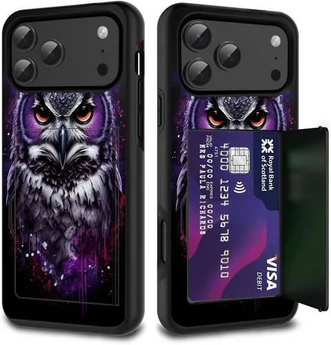 Vista 70 de Funda para tarjetas de crédito, doble capa híbrida a prueba de golpes, protección contra caídas con función atril para iPhone 17 de 6.3 pulgadas