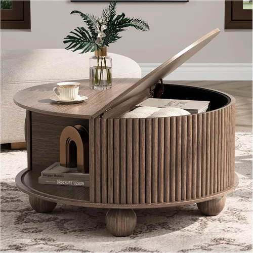 Vista 23 de Mesa de centro elevable con almacenamiento, mesa central negra de 32 pulgadas para sala de estar, mesa de comedor cuadrada con patas de madera maciza
