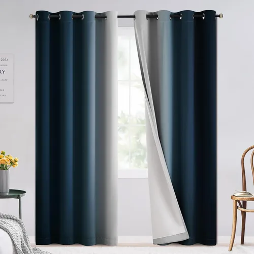 Vista 27 de SimpleHome Cortinas Ombre de negro a gris y blanco para sala de estar, 42