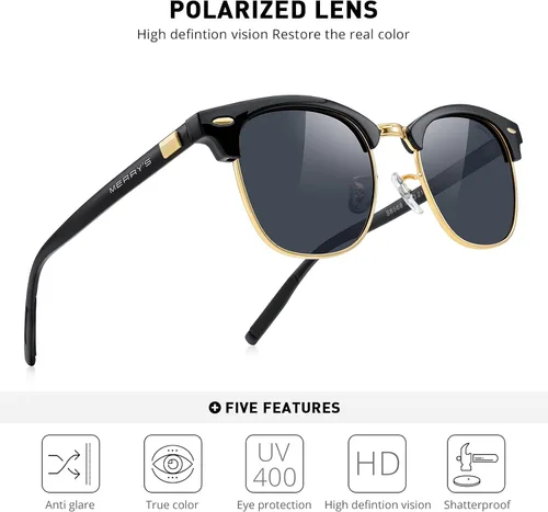 Vista 5 de MERRYS S8054 gafas de sol polarizadas retro casi sin montura para hombre y mujer