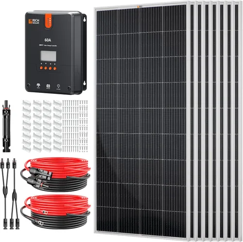 Vista 10 de RICH SOLAR El kit solar de 100 vatios contiene panel monocristalino de alta eficiencia de 100 W con 9 barras colectoras y controlador MPPT de 20 A