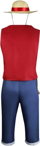 Vista 2 de Vestido de cosplay para adultos, falda naranja, disfraz de sombrero de paja, chaleco, pantalones, cinturón, camisa de anime pirata
