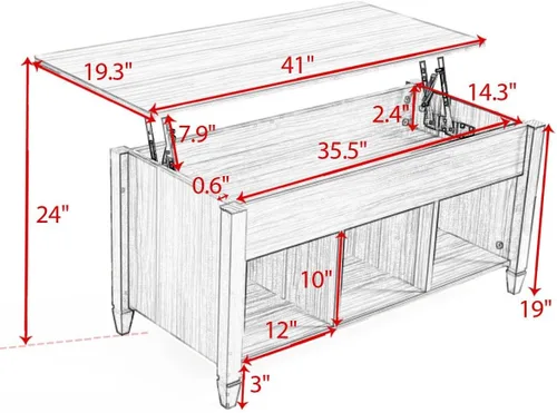 Vista 3 de LAZYMOON Mesa de centro elevable, compartimento de almacenamiento de escritorio para computadora portátil, muebles para el hogar de madera maciza