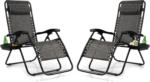 Vista 21 de Tangkula Zero Gravity - Silla plegable para patio, reclinable, ajustable, con soporte para tazas, reposabrazos anchos para patio, jardín, piscina
