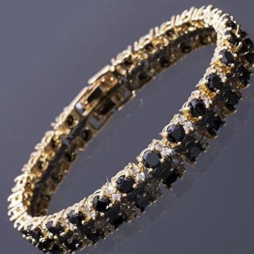 Vista 3 de RIZILIA Eternity - Pulsera de tenis y circonita cúbica de corte redondo chapado en oro amarillo, 7 pulgadas