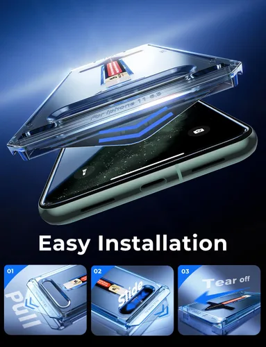 Vista 3 de MAGIC JOHN Paquete de 2 protectores de pantalla de vidrio templado para iPhone 11 Pro Max/XSMAX de 6.5 pulgadas, instalación automática