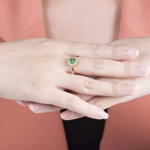 Vista 7 de Lanmi Anillo de oro amarillo de 14 quilates con diamantes naturales de esmeralda para mujer, compromiso de compromiso de boda, aniversario