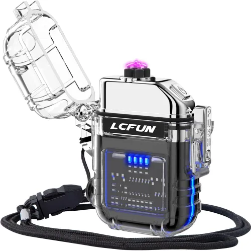 Vista 20 de LcFun - Encendedor eléctrico impermeable, doble arco a prueba de viento, recargable por USB, sin llama, plasma para campamento, senderismo