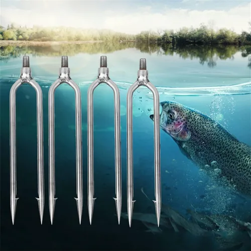 Vista 8 de 4 lanza de pesca de acero inoxidable con 2 puntas, gancho roscado de 0.315 pulgadas para aparejos de pesca al aire libre