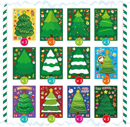 Vista 2 de 36 hojas para hacer tu propio árbol de Navidad, recuerdos de fiesta de Navidad para niños 36 Sheets Christmas Stickers, Christmas Activities for