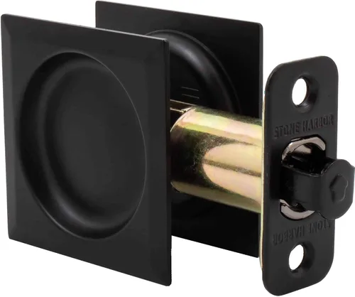 Vista 2 de Stone Harbor Hardware Cerradura de puerta de bolsillo cuadrada contemporánea, función de paso, fondo de 2-3/8", negro mate