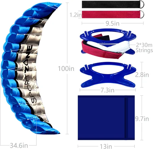 Vista 3 de HENGDA KITE 2.5m Dual Line Stunt Parafoil Kites Soft Stunt Kite for Beach Blue with Flying Tool