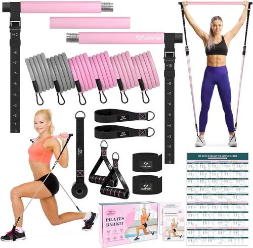 Vista 10 de Kit de barra de pilates con bandas de resistencia, barra multifuncional de yoga y pilates con hebilla de ajuste de metal resistente, kit de barra