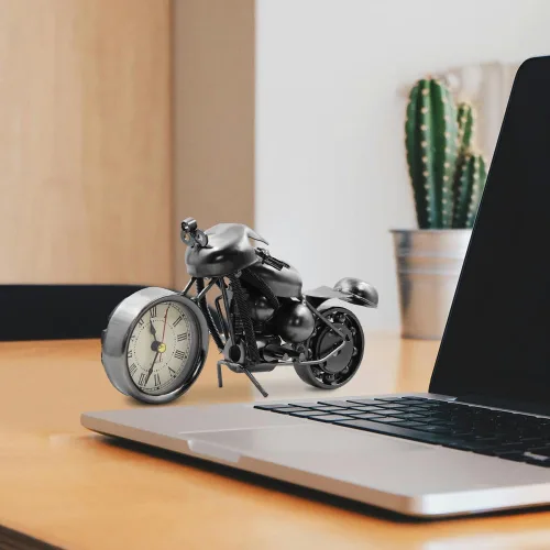 Vista 5 de Winterworm Hermoso modelo de motocicleta con reloj, adorno de metal de hierro, retro, negro, para mujer, hombre, cumpleaños, Navidad, papá, hombre