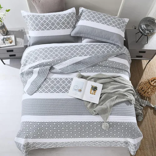 Vista 2 de Colchas Tamaño Queen - Juegos de Colcha y Cubrecama Queen, Juego de Ropa de Cama Acolchada 100% Algodón para Cama Queen, 3 Piezas Edredón Ligero