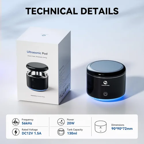 Vista 7 de Limpiador ultrasónico portátil, limpiador ultrasónico de retenedores de 56 kHz, máquina limpiadora de retenedores iluminados mejorada para Negro