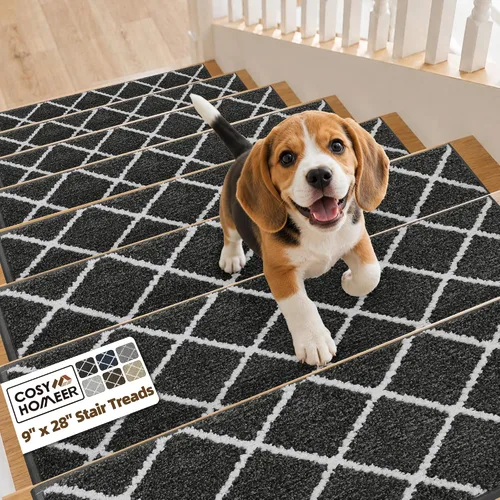 Vista 9 de COSY HOMEER Peldaños de escalera para peldaños de madera de 9 x 28 pulgadas, alfombras antideslizantes, pelar y pegar para interiores para niños