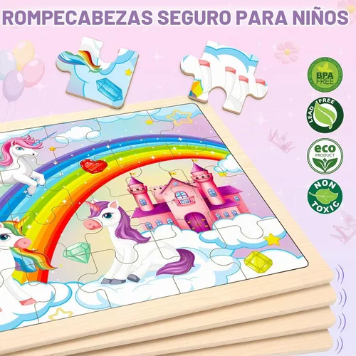 Vista 4 de Rompecabezas para niños de 4 a 6 años, 4 paquetes de rompecabezas de madera para niños pequeños de 2 a 4 años, tableros educativos de rompecabezas
