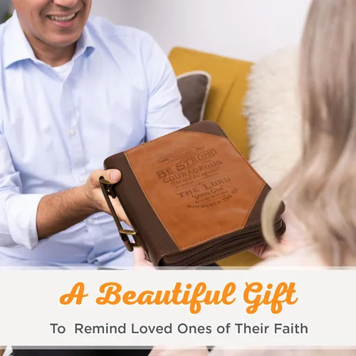 Vista 10 de Christian Art Gifts Funda clásica para la Biblia con texto en inglés "Do Not Be Afraid Joshua 1:9", piel sintética, caramelo/marrón, mediana