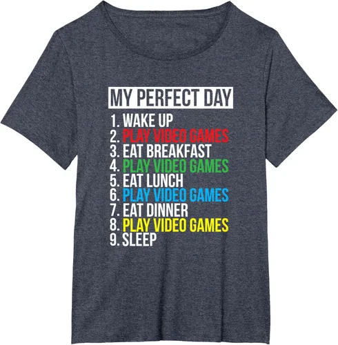 Vista 66 de My Perfect Day" - Camiseta negra de ajuste clásico, cuello redondo, manga corta, poliéster y algodón, Negro