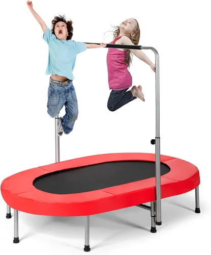 Vista 10 de Giantex Mini trampolín plegable para 2 personas con mango ajustable de altura de 5 niveles, carga máxima de 330 libras, trampolín de ejercicio