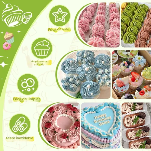 Vista 4 de FANTEXY Juego de Jeringas para Decorar Postres, Kit de Manga Pastelera de Acero Inoxidable, Herramientas para Decorar Pasteles, 6 Boquillas de Manga