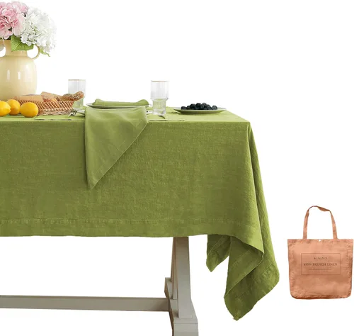 Vista 56 de Linen World - Mantel de lino de otoño de 90 x 60 pulgadas, mantel rectangular lavable de lino francés para comedor, al aire libre, bodas