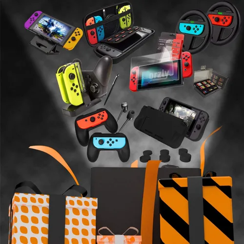 Vista 8 de Orzly Kit de accesorios diseñado para Nintendo Switch Accessories Geeks y OLED Console Users Case and Screen Protector Joycon Grips y ruedas