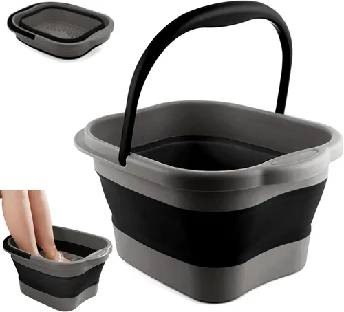 Vista 11 de Tina de baño plegable para pies y spa para niñas y mujeres, cubeta inflable para remojar pies con asa y punto de acupuntura para masaje de pies, rosa
