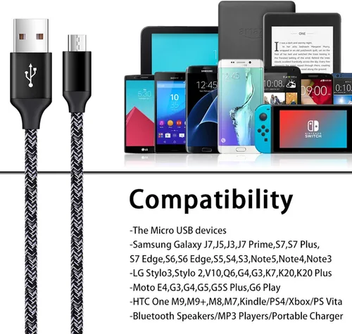 Vista 6 de Cargador Android para Samsung Galaxy J7 Prime/Crown/Star/Sky Pro/Perx, J3 Orbit, J2, J7 V, J6 Plus, J5, J4 Core, S7 S6 S5 A10 A6 Note 5 4, LG K40