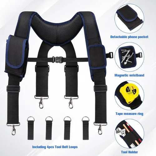 Vista 3 de Tool Belt Suspenders for Men, Adjustable Tool Belt with Magnetic Wristband Multifunctional Pouch Pocket for Workers