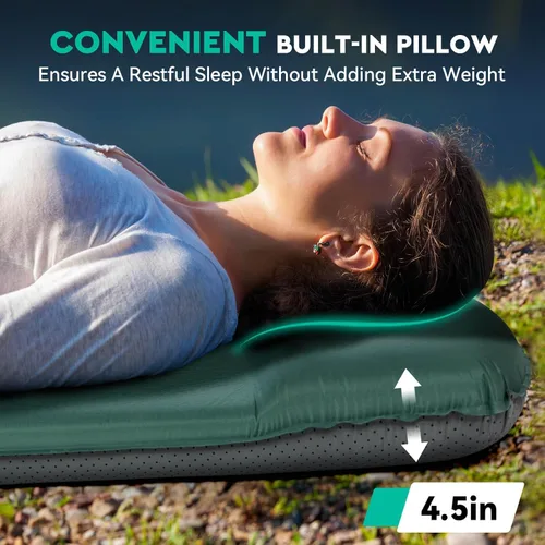 Vista 4 de Hikenture Colchoneta de dormir autoinflable para campamento, almohadilla de campamento ultra gruesa de 3 pulgadas con almohada, colchón