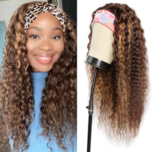 Vista 13 de Aiterina - Peluca de cabello humano con diadema de onda profunda para mujeres negras, cabello brasileño remy, sin pegamento, sin encaje frontal