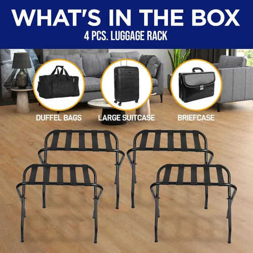 Vista 6 de Lifemaster Portaequipajes de metal – Paquete de 4 soportes plegables, fáciles de montar, ahorro de espacio y elegante marco de acero para maletas