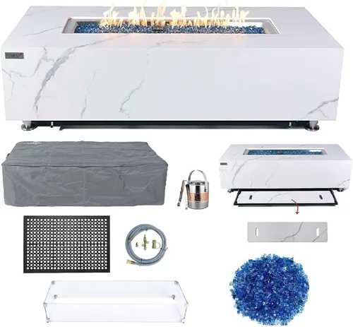 Vista 106 de Elementi+ Mesa de Fuego de Gas Colorado de Hormigón Fundido de 56" Rectangular, Hoguera al Aire Libre con Ignición Electrónica Incluye Cubierta
