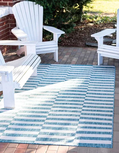 Vista 39 de Unique Loom Outdoor Striped Collection - Alfombra a rayas (4' 1" x 6' 1" Rectángulo, azul/marfil)